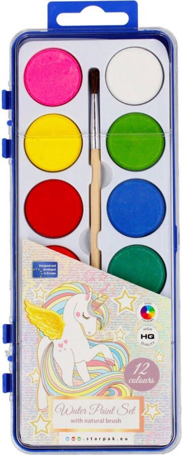 Eenhoorn Waterverf schilderset 12 kleuren met een penseel
