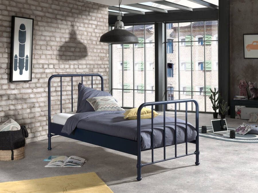 Eenpersoonsbed Jay Blauw Metaal Hoogte 110 cm