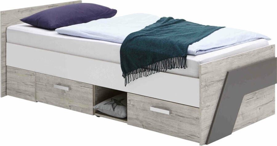 Eenpersoonsbed Lando Wit Zandeiken Hoogte 69.5 cm