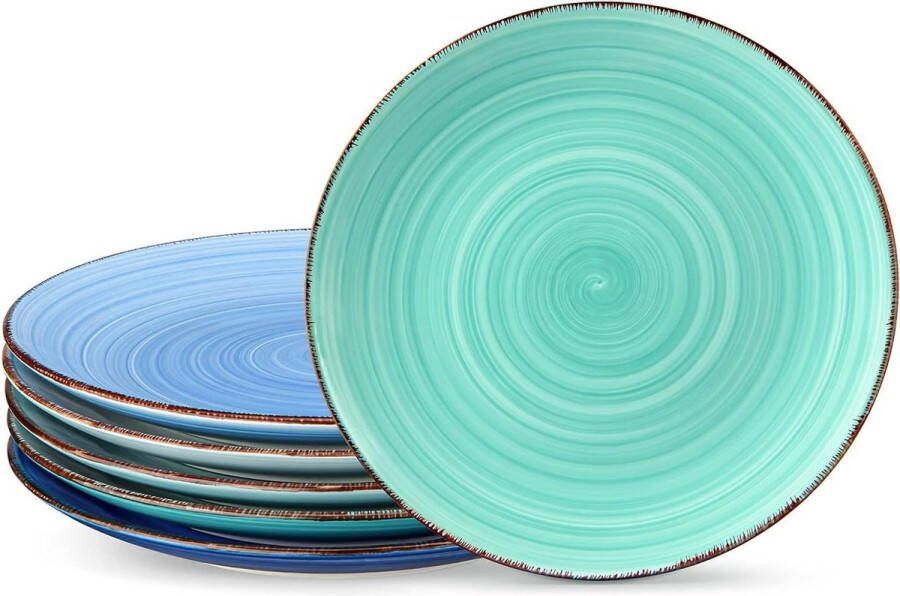 Eetborden aardewerk set voor 6 personen 27 cm vaatwasser en magnetron pastaborden ontbijtborden taartborden koele kleur Bordenset