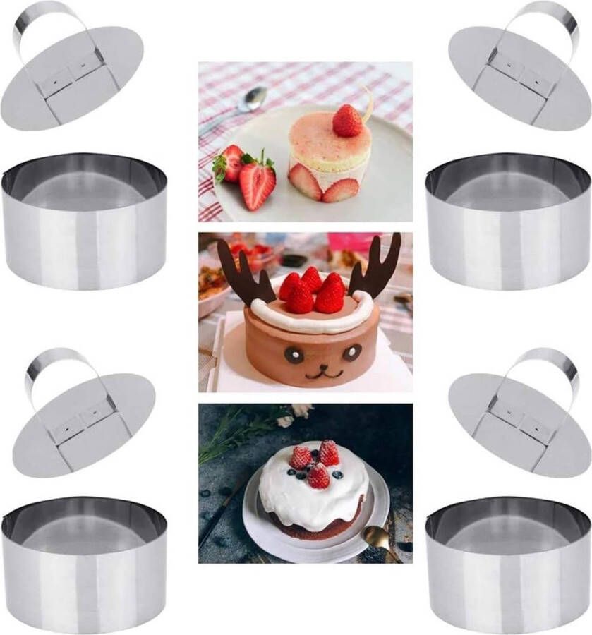 Eetringen roestvrijstalen dessertringen kookringen cakevorm 4-delige set bevat 4 ringen en 4 voedselpersen