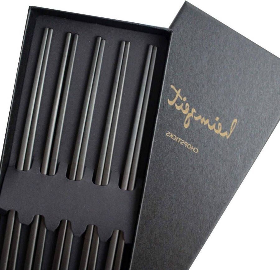 Eetstokjes van hoogwaardig Edelstahl 5 Paar Zwarte Sushi Stokjes Metal Chopsticks Vaatwasmachinebestendig en Herbruikbaar Chopsticks