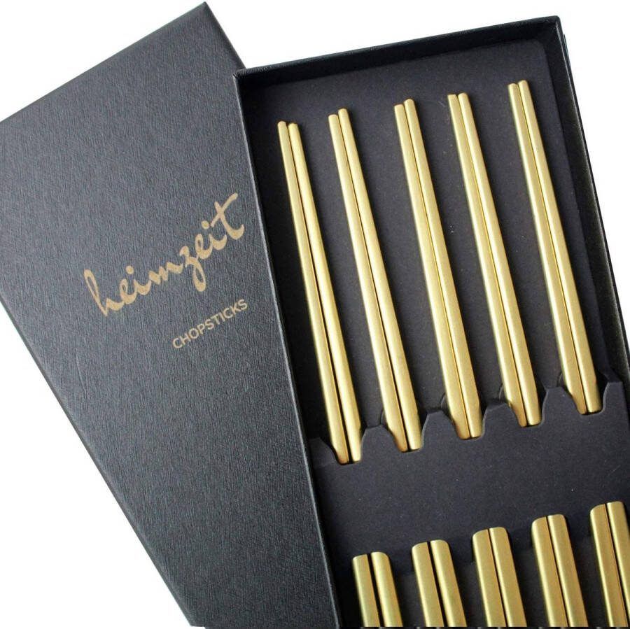Eetstokjes van hoogwaardig roestvrij staal in goud 5 paar eetstokjes in stijlvol design eetstokjes vaatwasmachinebestendig en herbruikbaar
