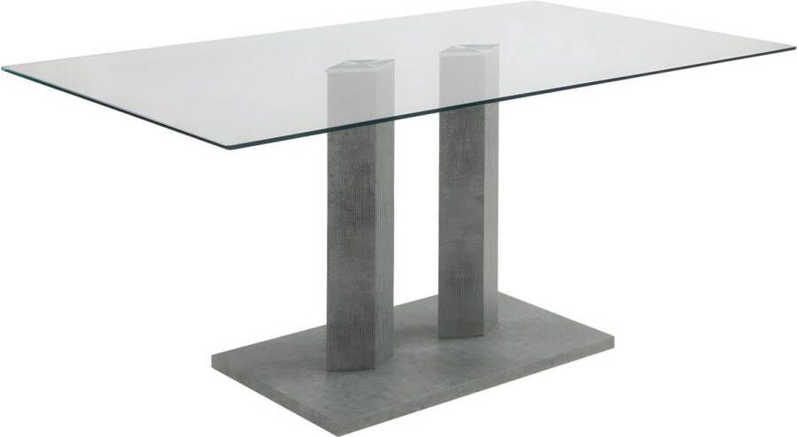 Merkloos Sans marque Eettafel DENIZE 6 zitplaatsen Gehard glas en mdf met betoneffect L 160 cm x H 76 cm x D 90 cm