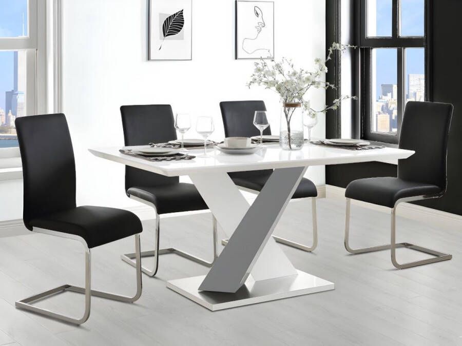 Merkloos Sans marque Eettafel SALVA 6 zitplaatsen Gelakt mdf Wit en zwart L 160 cm x H 76 cm x D 90 cm