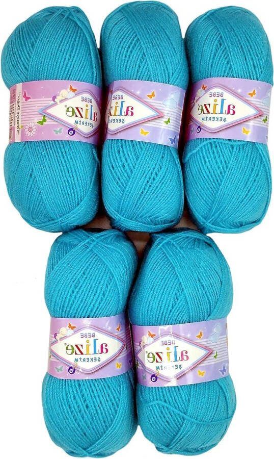 Effen breiwol Alize Bebe 5 x 100 g 500 gram voor breien en haken blauw 287