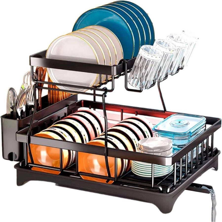 Efficiënt 2-laags afdruiprek van roestvrij staal voor maximale functionaliteit en orde dish drying rack