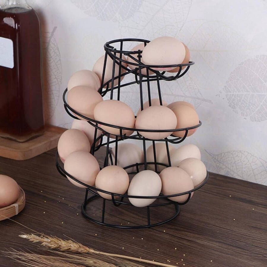 Egg Skelter Dispenser Rack Spiralen Ontwerp Metalen Ei Skelter Draad Kip Ei Opslag Zwart Medium