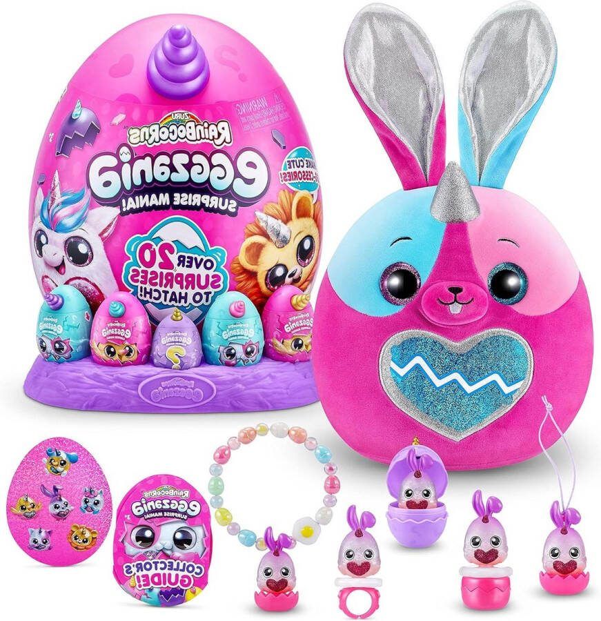 Eggzania Surprise Mania Whipper the Bunny Knuffeldier Verzamelbaar Pluche Meer dan 20 Verrassingen 28 cm Ringen Armbanden Stickers Draagbare Speelgoed Snail Protection