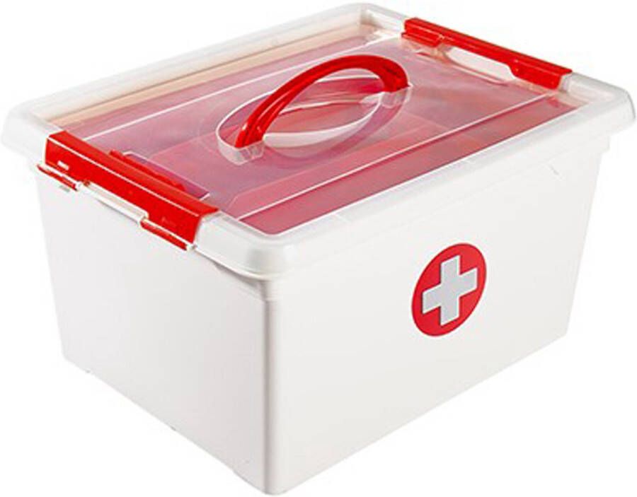 EHBO opbergdoos met vakken 14L 37 x 29 x 19 cm kunststof verband pleisters box Eerste hulp Verbanddoos first aid kit