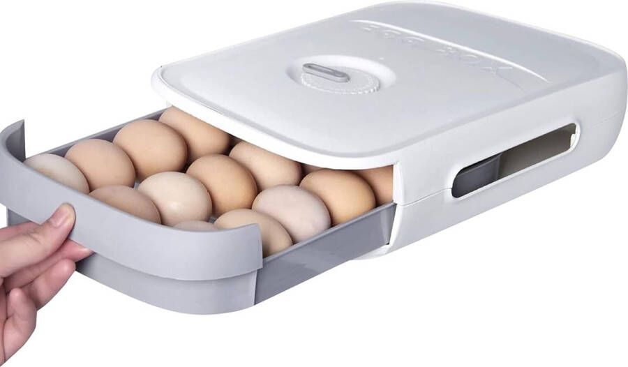 Eierbox voor 21 eieren kunststof opbergdoos eierhouder voor koelkast eierdoos eiermand eieropbergdoos keuken eierhouder eierdoosje organizer (wit)