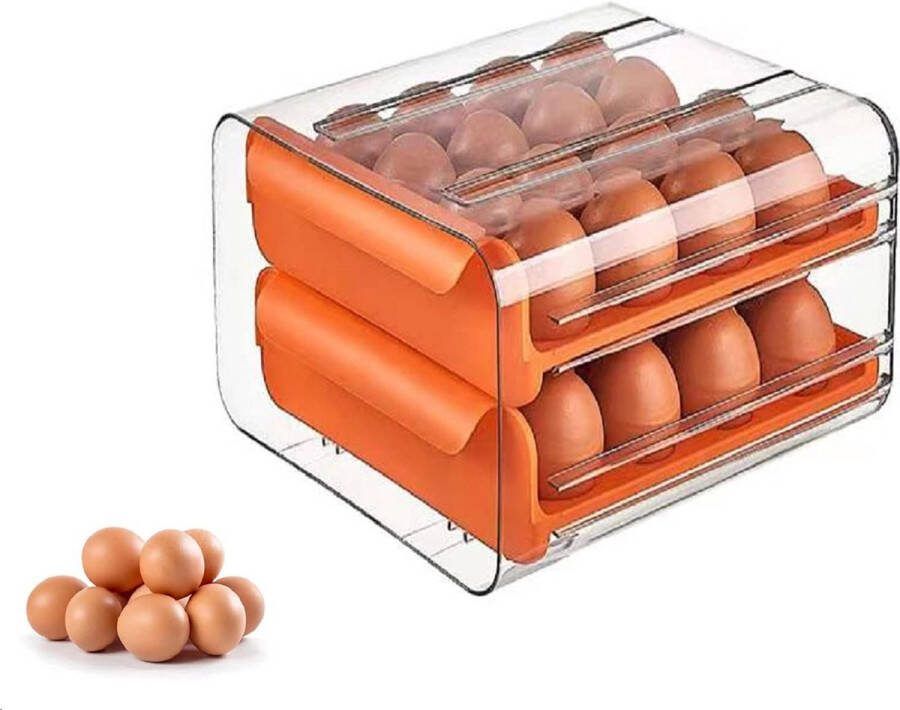 Eierbox voor koelkast eieren opbergdoos stapelbare transparante eierdoos eierhouder van kunststof eieropbergdoos voor vers lade (oranje)