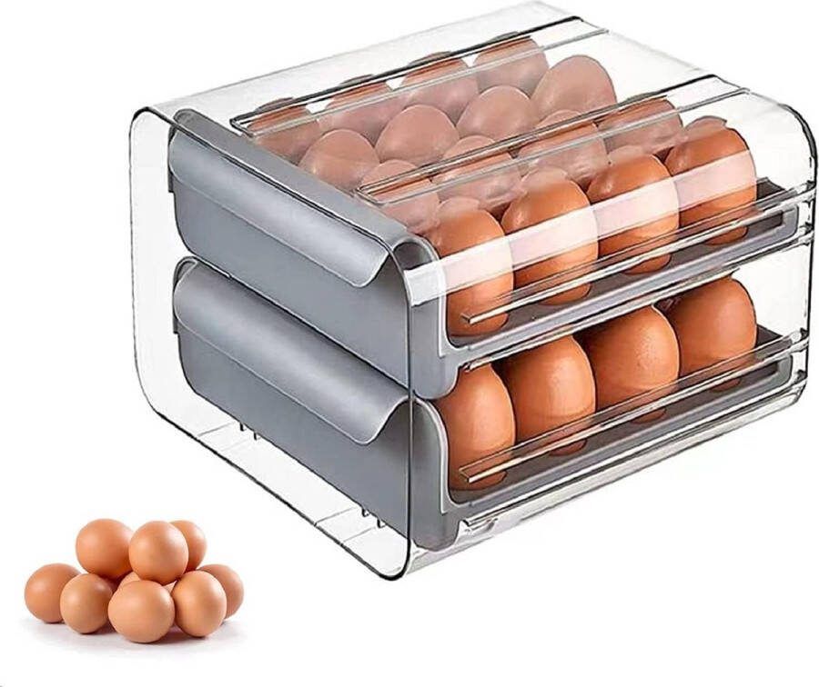 Eierbox voor koelkast eieren opbergdoos stapelbare transparante eierdoos eierhouder van kunststof opbergbox voor vers lade (grijs)