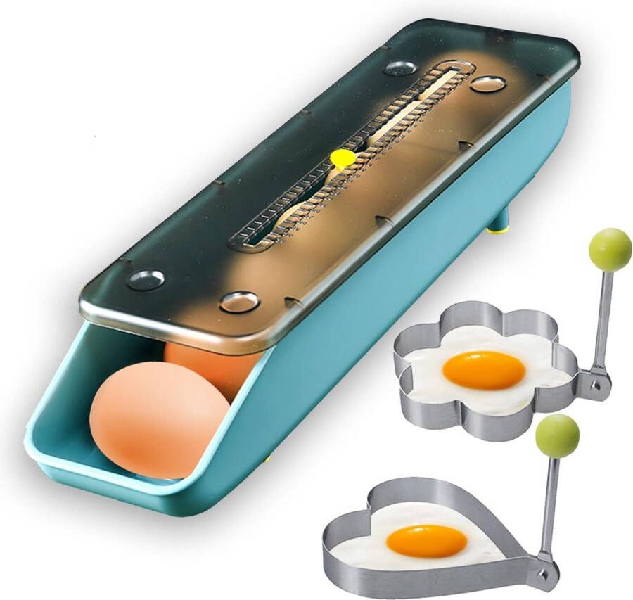 Eiercontainer voor de koelkast Stapelbare eierdoos Automatisch scrollende eiercontainer met verse markering Plastic eierhouder Eieropbergdoos met 2 gebakken eivormpjes voor de keuken