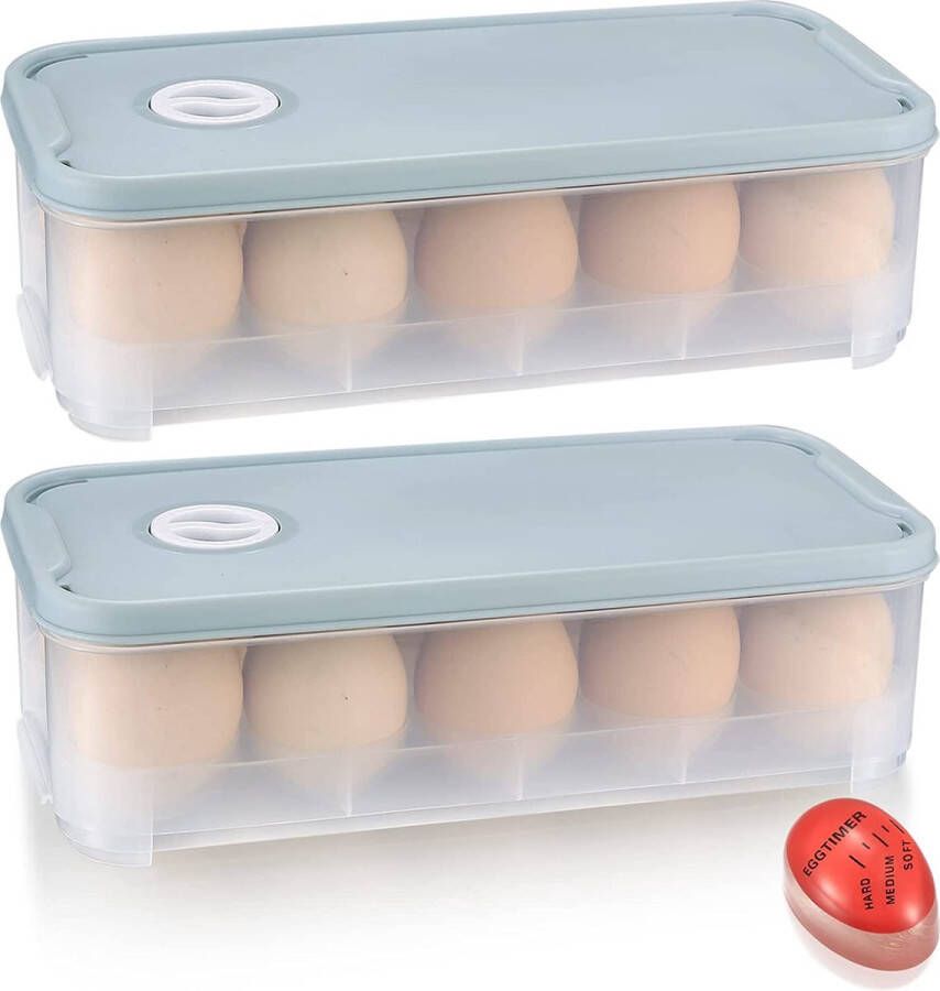 Eierdoos 10 eieren 2 stuks eierdoos plastic eiertransportdoos met deksel voor koelkast keuken picknick eierdoos met eierkoker