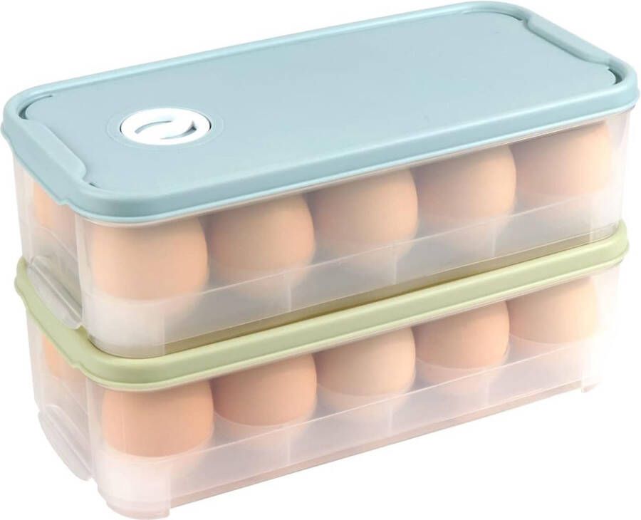 Eierdoos Eiercontainer Koelkast Eiercontainer met deksel 10 Eieren Transportdoos voor Koelkast Keuken Picknick Pak van 2