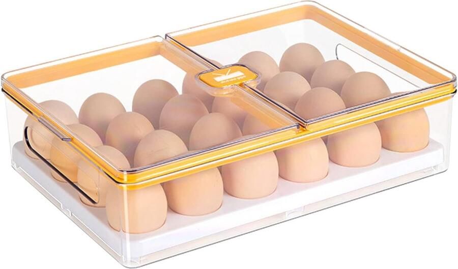 Eierdoos eiercontainer voor koelkast met 24 vakken multifunctionele eierdoos met verwijderbare eiercontainer kan eieren en groenten bewaren (transparant)