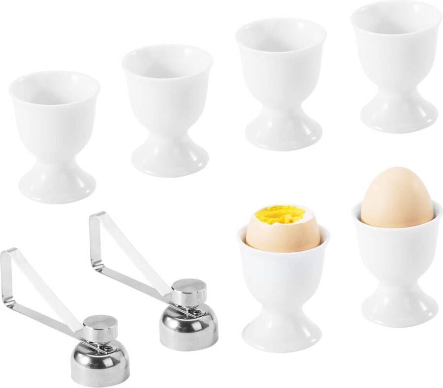 Eierdopje Porseleinen Eierdopjes Set voor Hardgekookte en Zachtgekookte Eieren 6 Witte Porseleinen Eierdopjes 2 Eierscheiderset Stapelbaar Eierhouder voor Kinderen