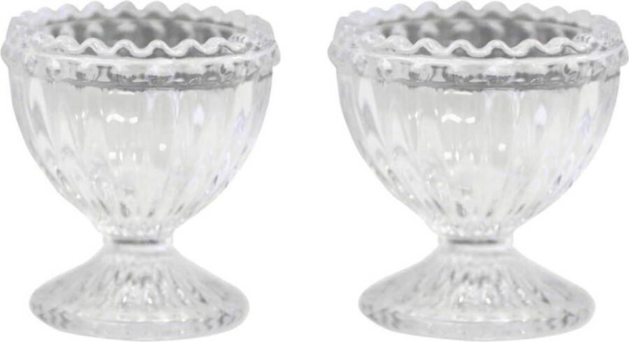 Eierdopjes 2-delige set met parelrand van glas hoogte 5.5 cm diameter 5.5 cm