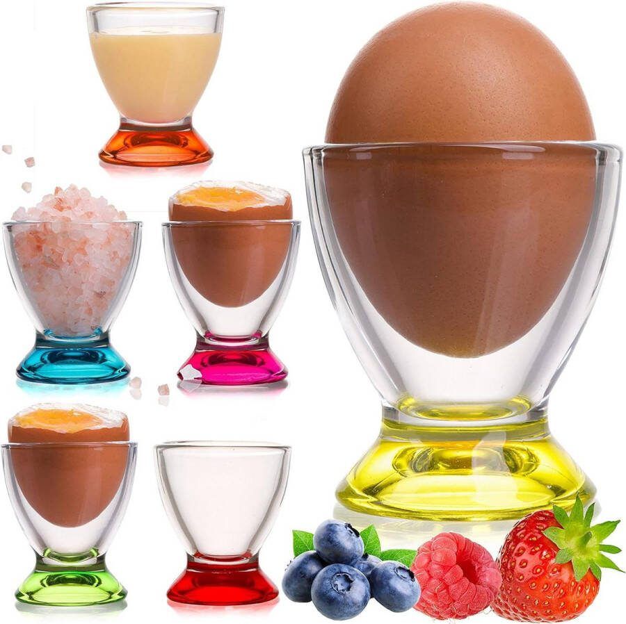 Eierdopjes kleurrijk van glas 6-delig eierstandaard ontbijt eierhouder brunch