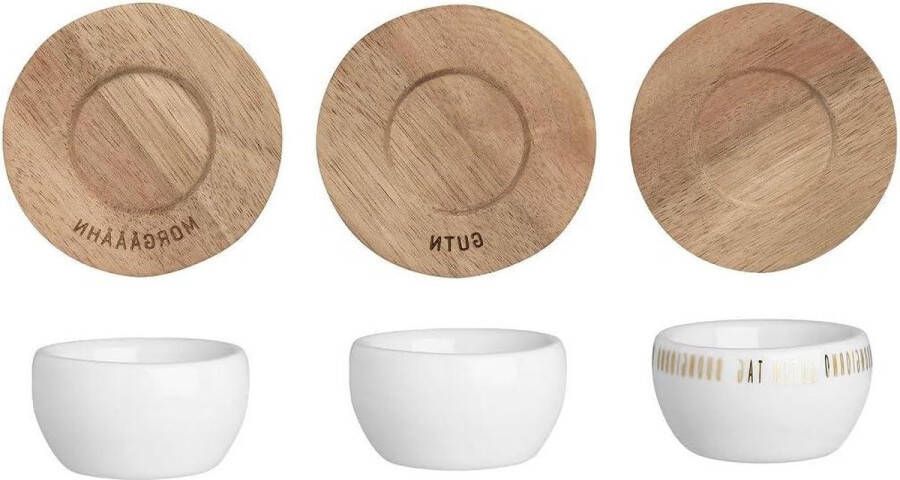 Eierdopjes met schoteltjes set van 3 met verschillende motieven Räder Design luxe ontbijtaccessoires