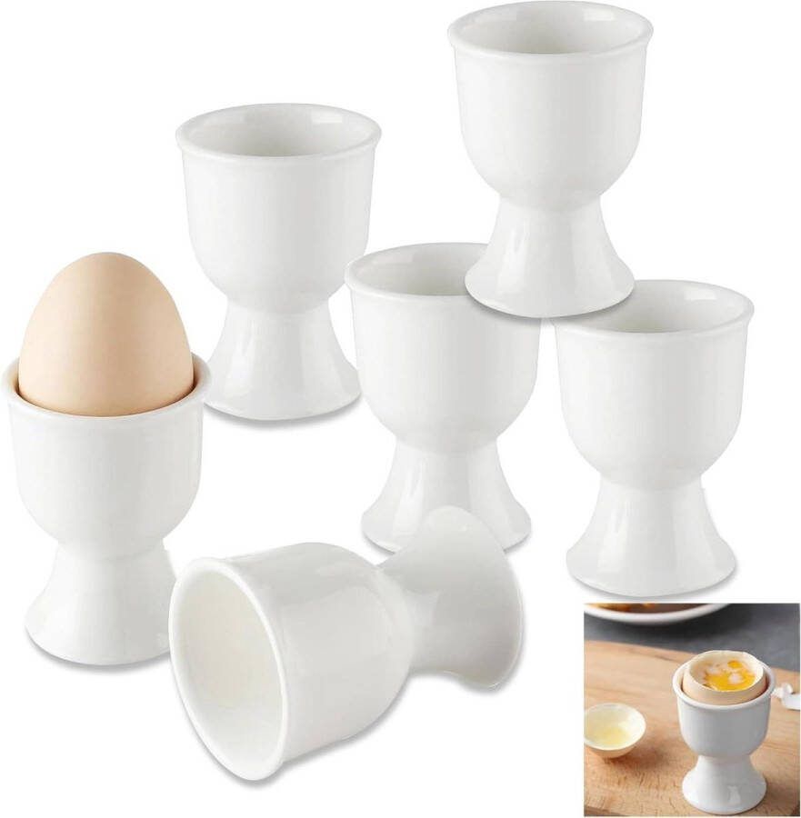 Eierdopjes porselein 6 stuks wit porselein eierstandaard eierschaal 7 x 5.2 cm eierdopje ontbijttafel hardgekookte eieren zachtgekookte eieren wit