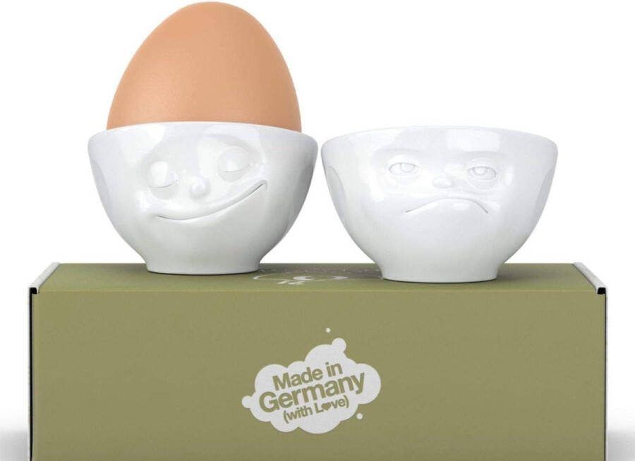 Eierdopjes Set nr. 3 Glücklich & HMPFF Porselein wit Made in Germany
