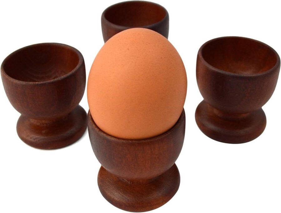 Eierdopjes set van 4 bruine houten eieren kopjes met standaard decoratieve keukenaccessoires