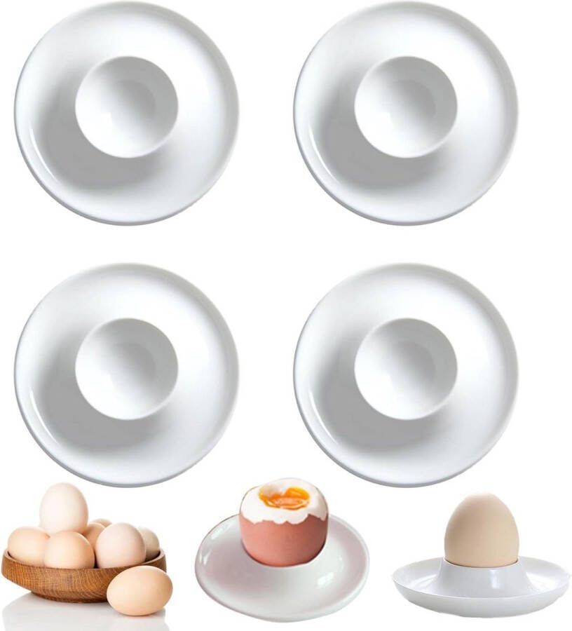 Eierdopjes Set van 4 Porseleinen Eieren Cup Stands Saucers Crèmewit Eierhouder voor Harde Gekookte Eieren Thuis Keuken Restaurant Wit