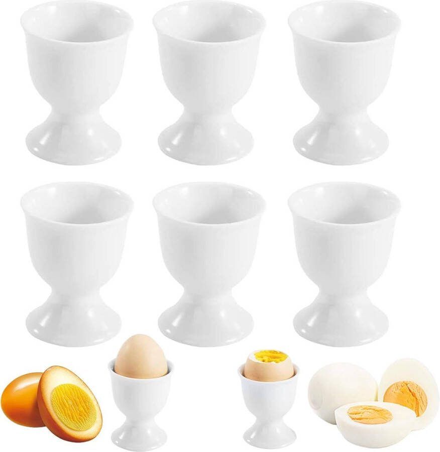 Eierdopjes Set van 6 witte ronde vorm porselein zacht hard ontbijt brunch buffet