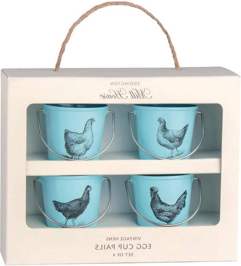 Eierdopjes Vintage Set van 4 Kippenmotief Eddington Retro Design