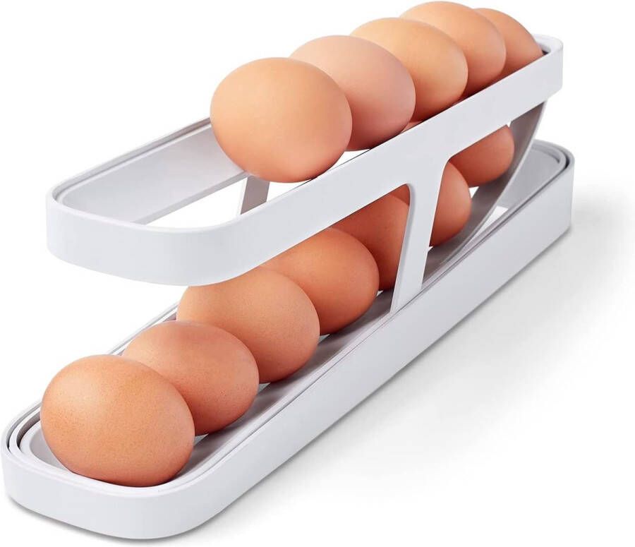 Eieren opbergen koelkast eierhouder koelkast automatisch rollen bewaren 12-14 eieren 2 etages eierhouder koelkastorganizer keuken huishouden ruimtebesparend