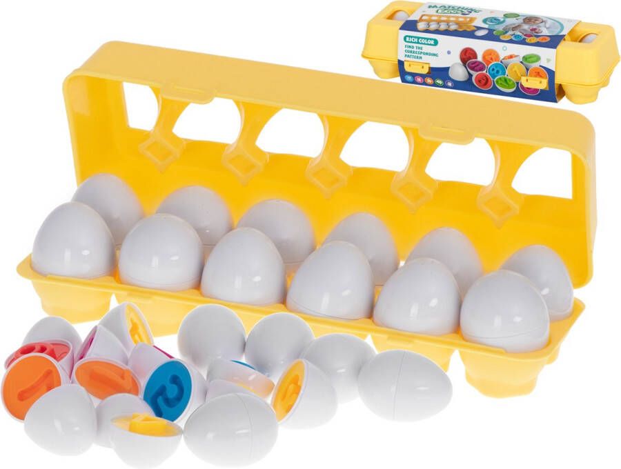 Ikonka Eieren Sorteren Montessori Speelgoed Vormen en Kleuren Sorteer Speelgoed Puzzel 12 Stuks