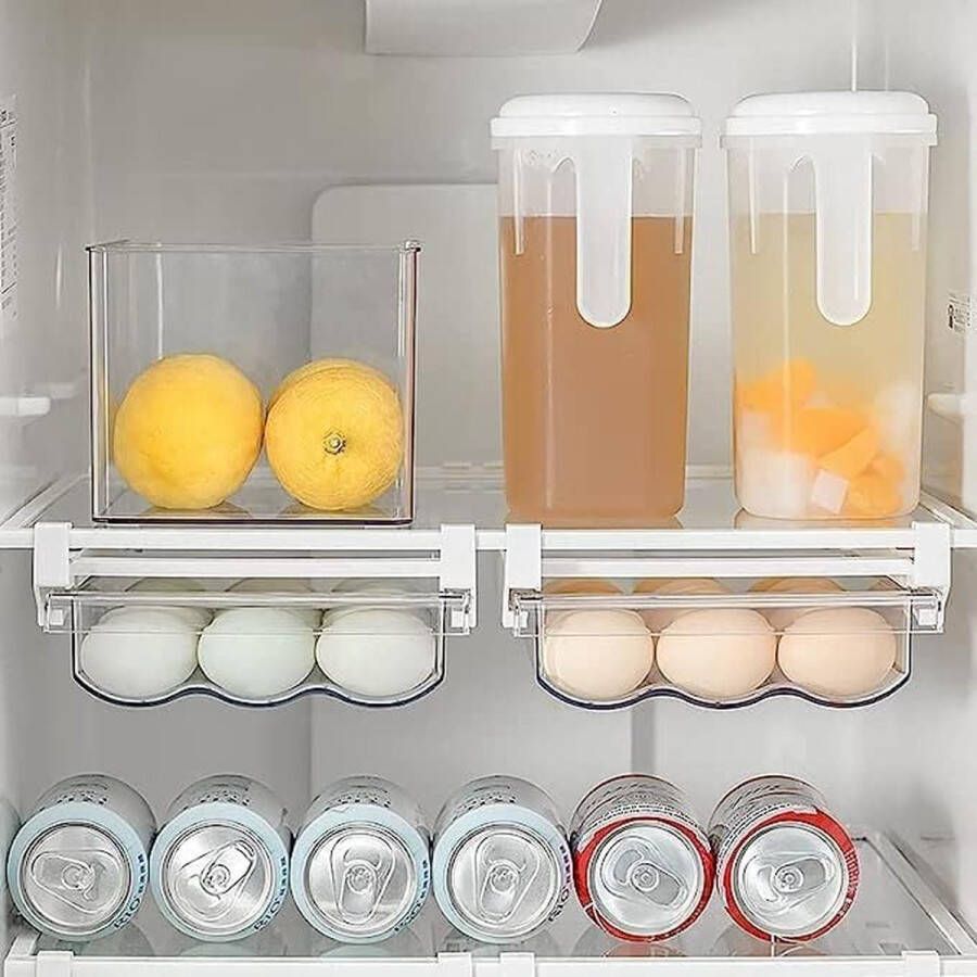 Eierhouder met schuif en handgreep voor eierrek koelkast-organizer ruimtebesparend bevat 18 eieren