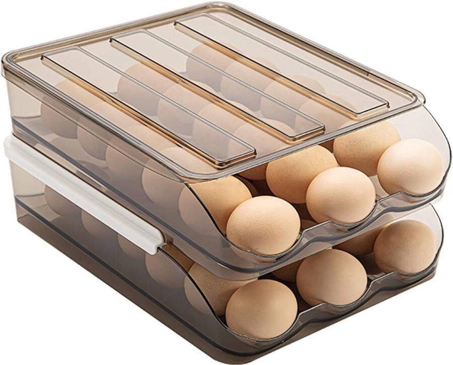 Eierhouder van kunststof stapelbaar herbruikbaar transparant met deksel 2 etages keukenorganizer egg tray