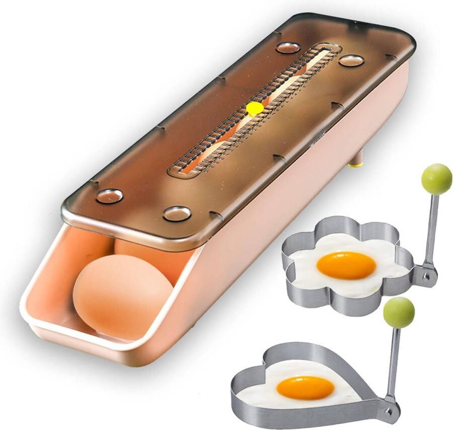 Eierhouder voor de koelkast stapelbare eierdoos automatisch scrollende eierhouder met deksel eierhouder van kunststof eierbewaardoos met 2 spiegeleivormpjes voor de keuken