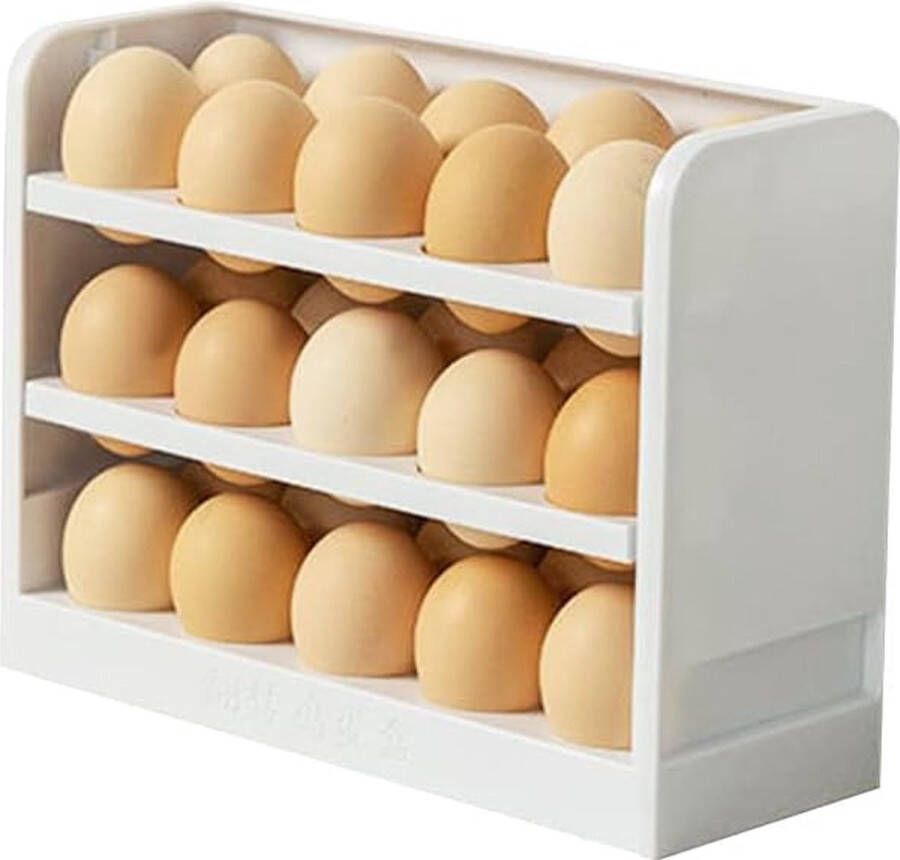 Eierhouder voor koelkast 3-laags flip-koelkast-eierhouder eieropbergorganizer voor koelkastdeur slaat 30 eieren op