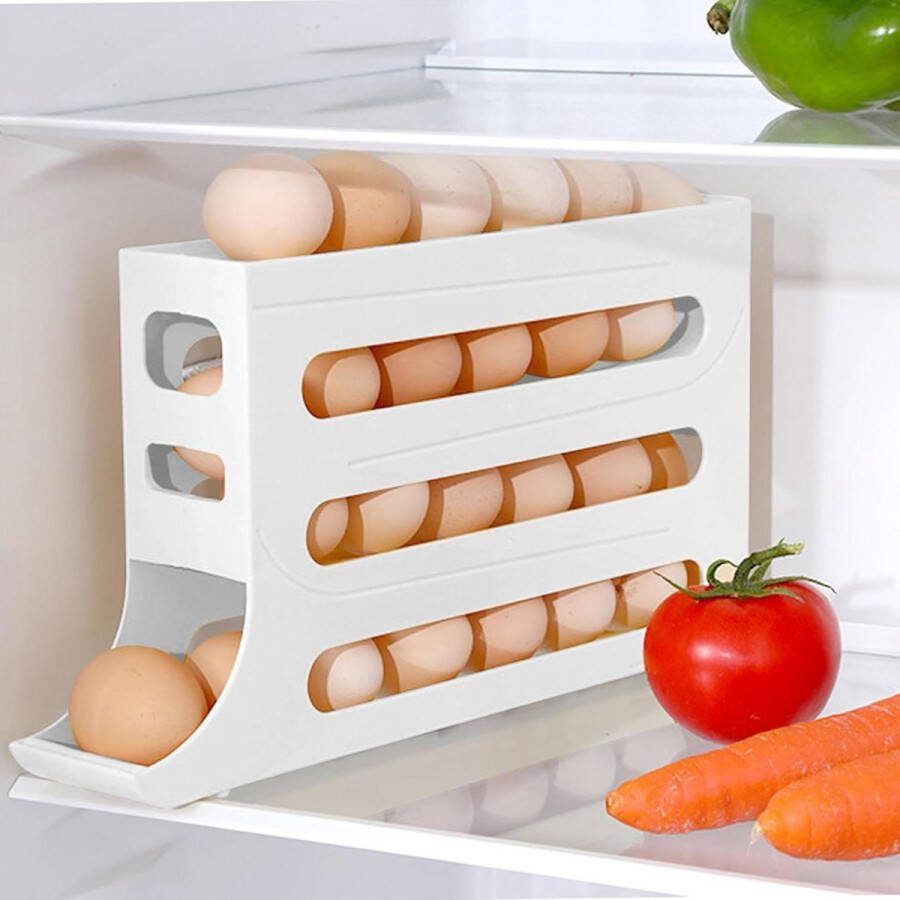 Eierhouder voor koelkast 4 niveaus roterende eierhouder automatische eierdispenser organizer voor eieren bewaren van 30 eieren ruimtebesparende eierdispenser