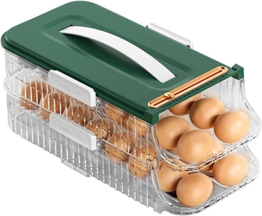 Eierhouder voor koelkast transparant dubbellaags type eieropbergrek met handvat draagbare eieropbergdoos met deksel roldown eierorganizer opbergdoos eieropslag