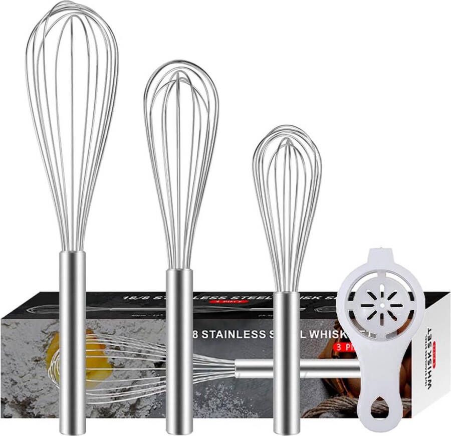 Eierklopper 3 Pack RVS Kloppen 8 +10+12 Draad Ei Beater Klop Set Keuken Ballon garde Set voor Koken Blending Kloppen Roeren