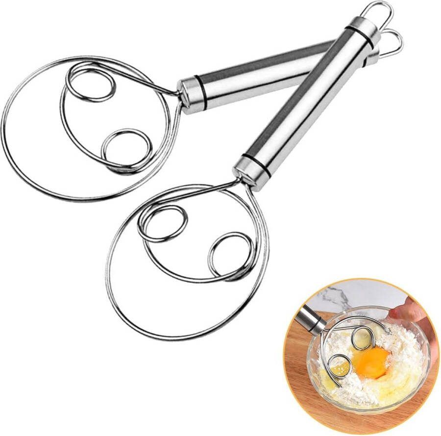 Eierklopper 304 Deense deeggarde 2-pack premium 304 roestvrijstalen deeggarde handmatige Deense garde voor bakken dubbele gaten broodmixer voor snel mengen eierklopper voor het maken van broodcake