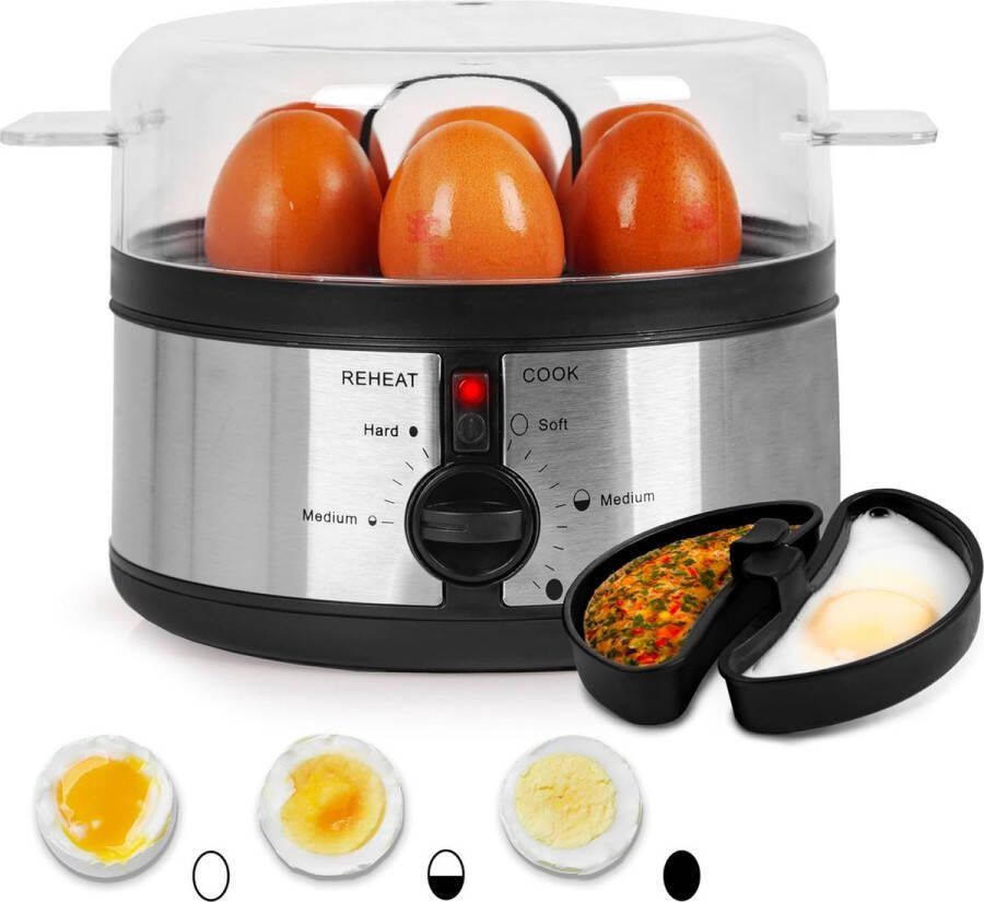 Eierkoker EB35 BK eierkoker voor 1 tot 7 eieren thermostaat en timer voor hardgekookte of zachte of gepocheerde eieren of gekookt met speciale functie voor het bereiden van 2 soorten koken