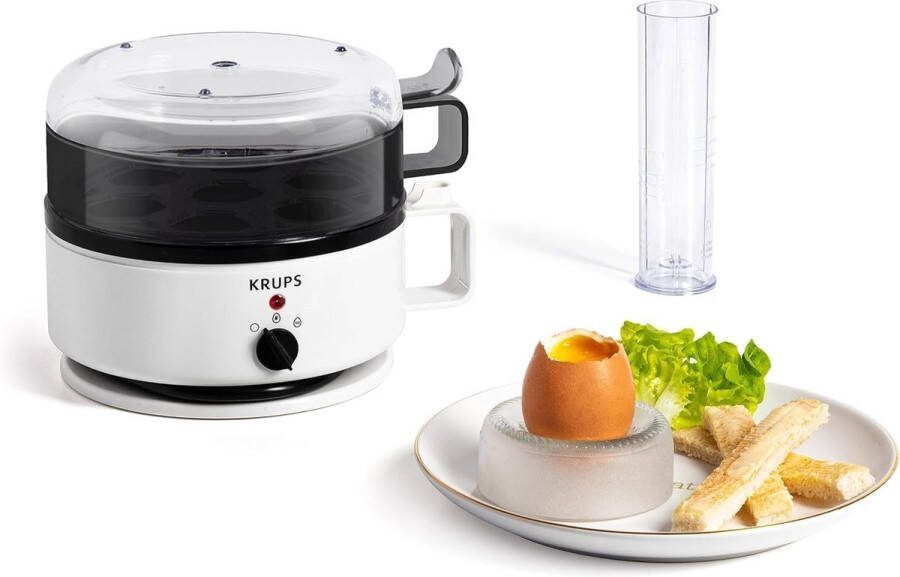 Eierkoker EG2301 Ovomat Super eierkoker voor maximaal 7 eieren kook- en warmhoudfunctie uitneembare eierhouder signaaltoon incl. maatbeker met eierprikker wit zwart
