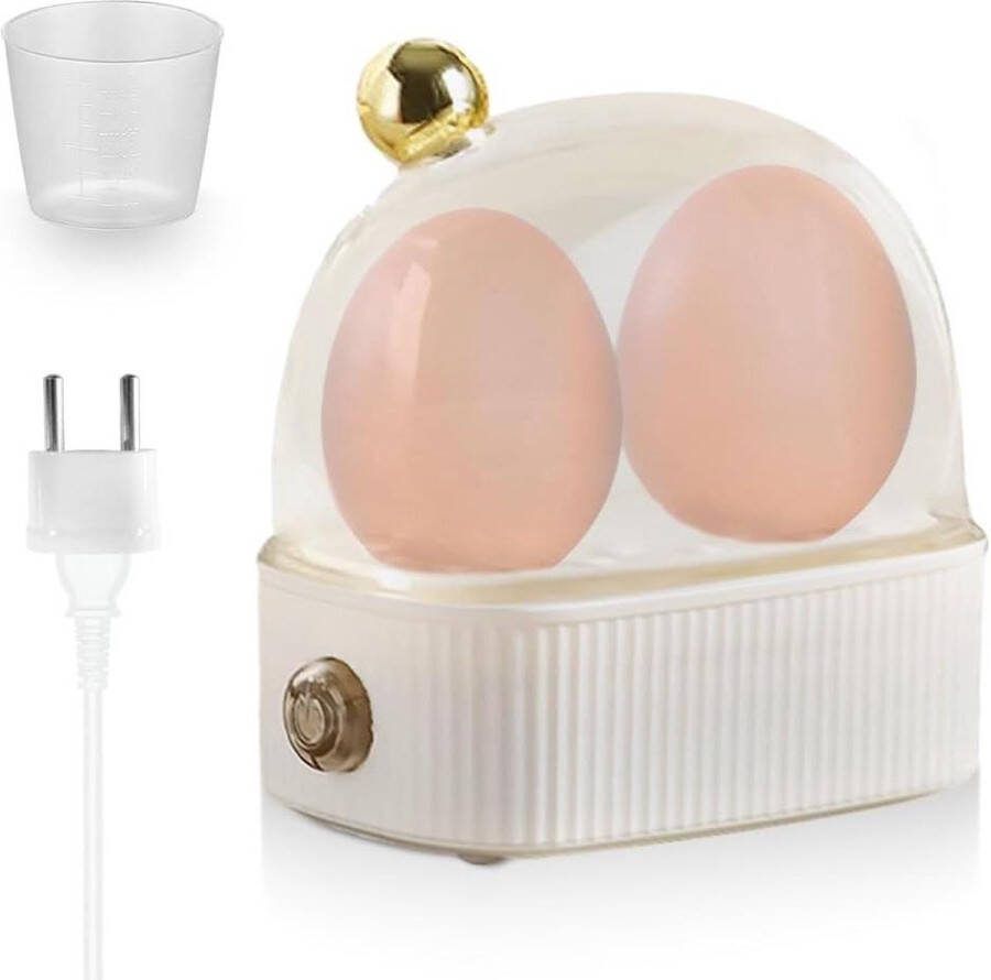 Eierkoker keukenminis 120 W wit draagbaar 2 eieren hardheidsinstelling eenvoudige bediening inclusief maatbeker EU-stekker Eierkoker