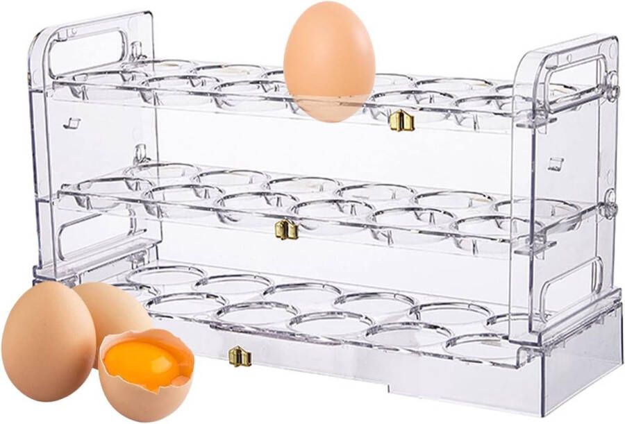 Eieropbergdoos 36 cellen 3 lagen eierhouder koelkast plank eieropslag plastic ruimtebesparing voor keuken restaurant (transparant)