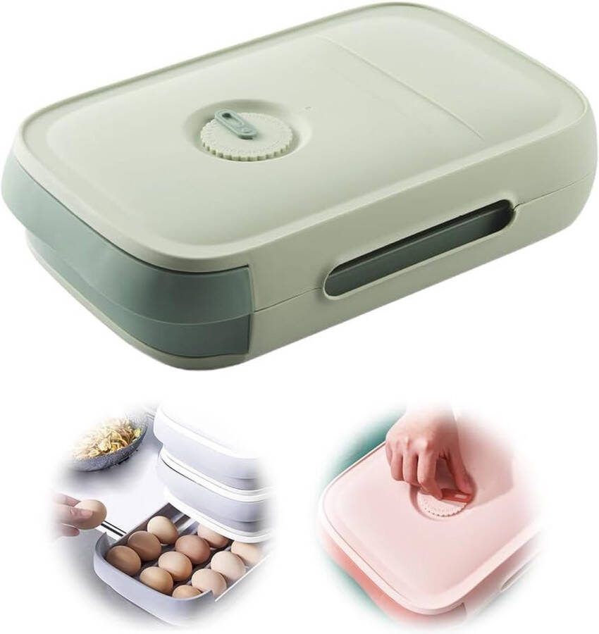 Eieropbergdoos eierbox met lade automatische scrolling-eierlade eierhouder kan voor het bewaren van de koelkast bescherming en vers houden van eieren (groen)