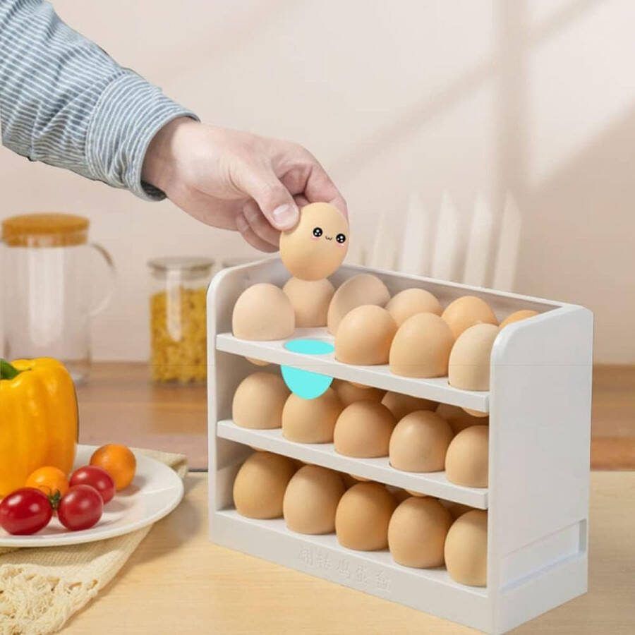 Eierrek met 3 verdiepingen eierorganizer voor in de keuken voor het werkblad houdt 30 eieren