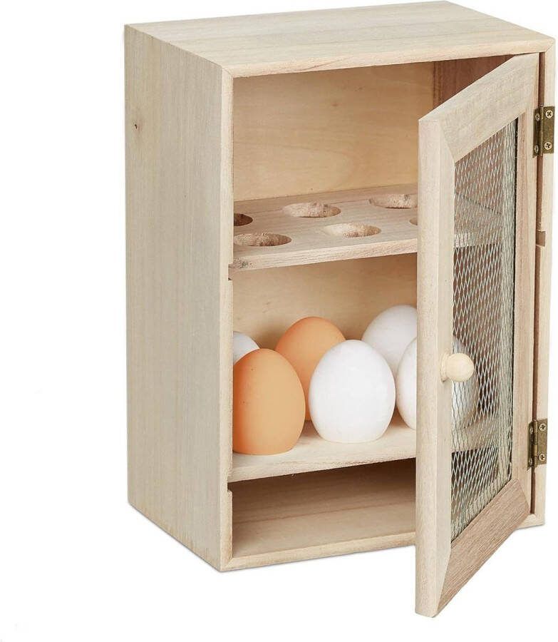 Eierrek voor 12 eieren landelijke stijl om neer te zetten natuur 25 x 18 x 12 cm hout & metaal egg tray