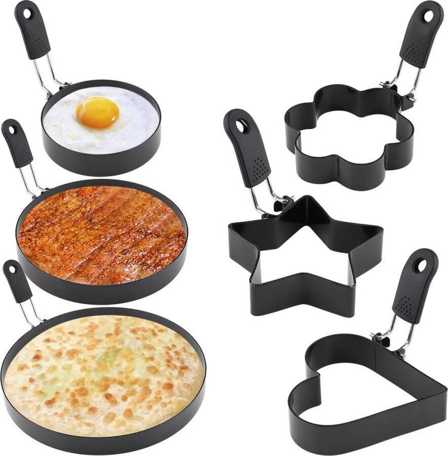 Eierringen voor gebakken eieren antiaanbaklaag 6 pakjes Eierring RVS pannenkoekvorm Omelet en eierringen voor bakplaat (6 stuks)