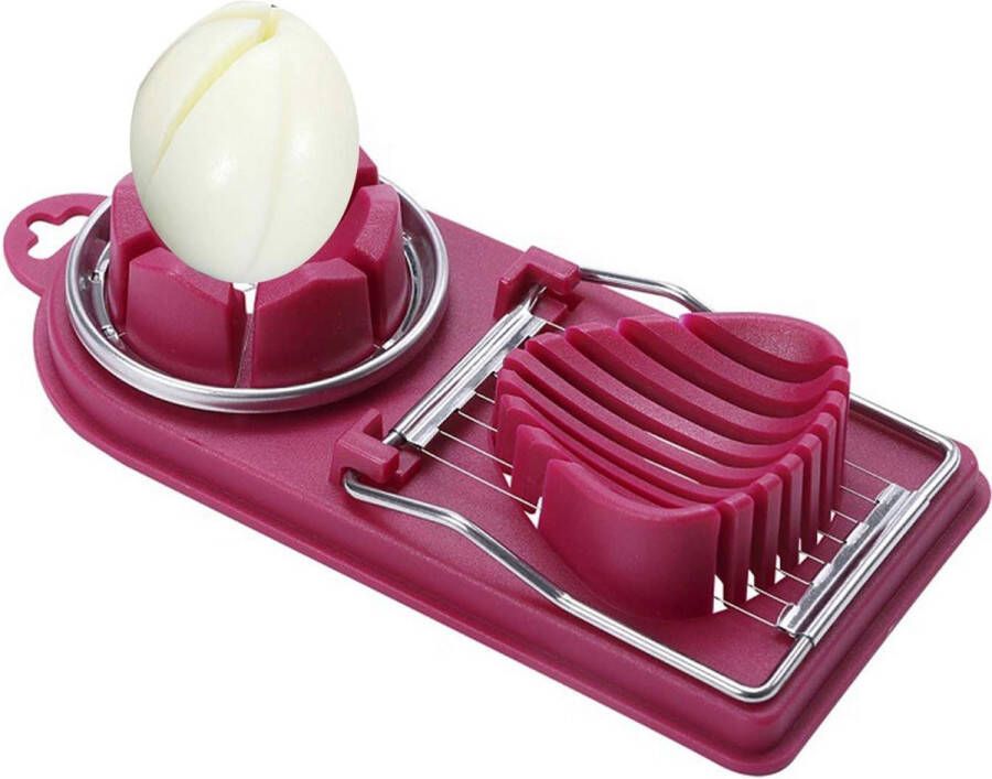 Eiersnijmachine roestvrij staal multifunctioneel scheidt eiersnijmachine en wedger voor 2 snijstijlen Dual Egg Dicer Salade Slicer Hard Gekookte Eieren Snijmachine Tool (Wijnrood)